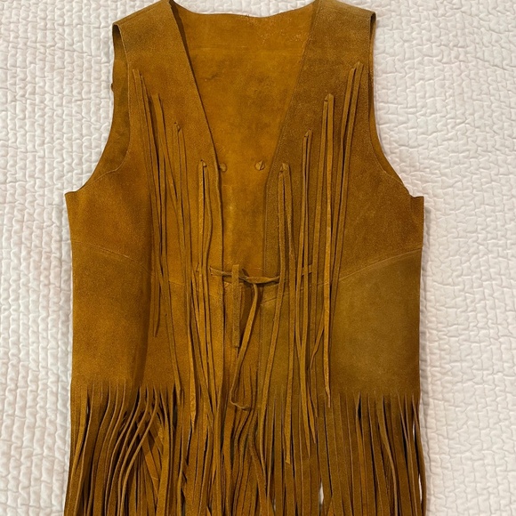 Vintage Suede Leather Vest with Fringe - Picture 1 of 5